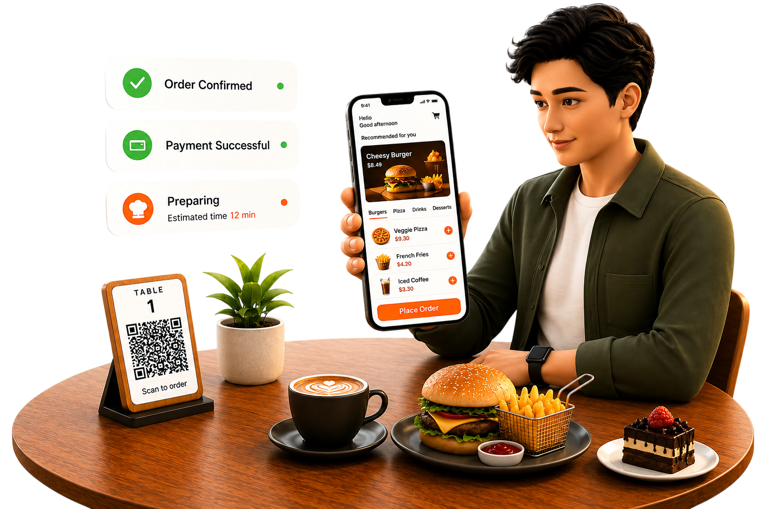 Guest ordering from Quickzar on their phone at a restaurant table