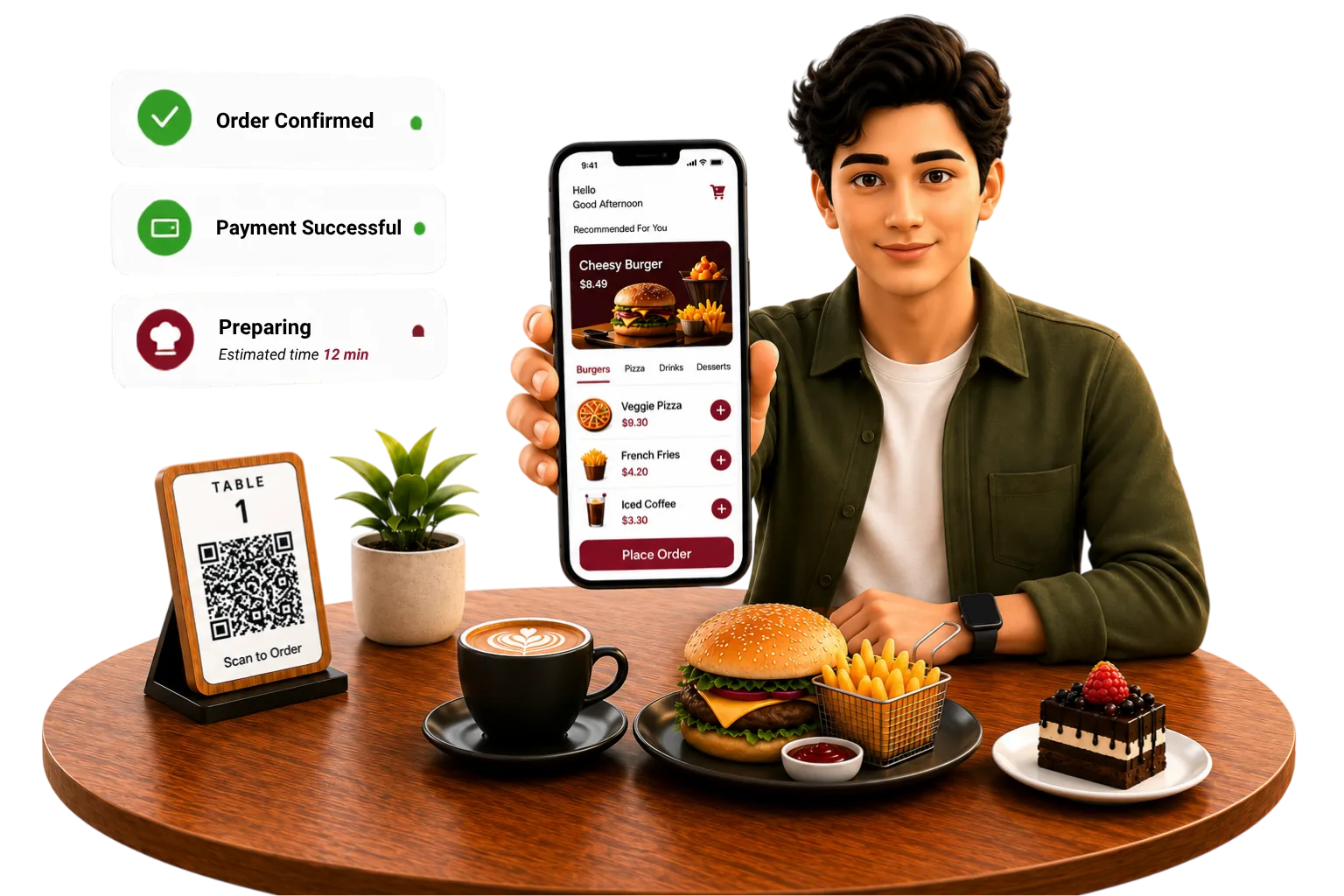 Guest ordering from Quikzar on their phone at a restaurant table